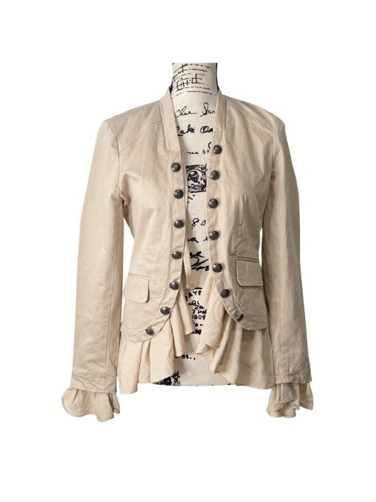 Free People Jackets & Blazers - Free People Women XS Ruffle Romance Jacket Beige Military Victorian Boho